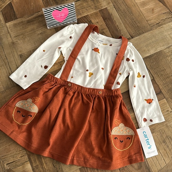 🍁🍂Carter Baby Girl Carter's Autumn Gourd Tee, Acorn Jumper, & Headwrap Set NWT - Picture 2 of 8